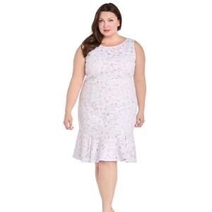 R&M Richards White Nude Floral Lace Drop Waist Ruffle Dress 22W‎ Womens
